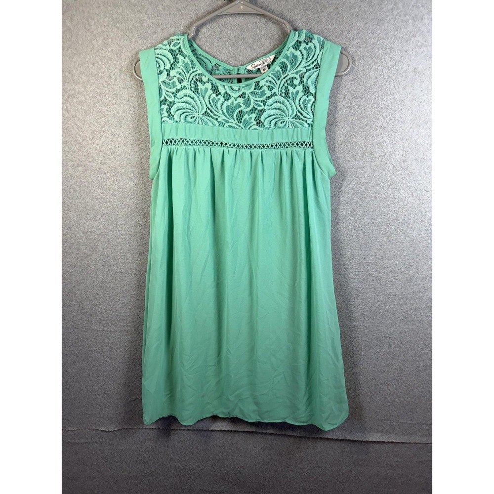 Speechless Dress Juniors Medium Green Lace Crochet‎ Sleeveless Shift Mini Party